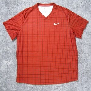 Nike Men's Red/Burndt Orange and Blue Dry Fit Grid Pattern Tee XXL